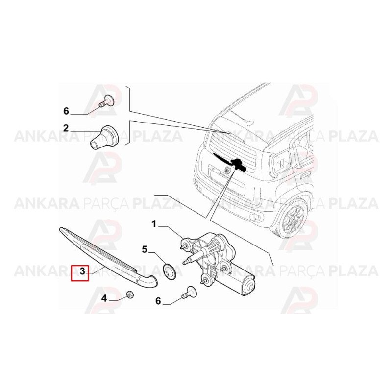 Panda Arka Silecek Kolu + Süpürgesi Komple 51846451 Panda Arka Silecek Kolu + Süpürgesi Komple 51846451