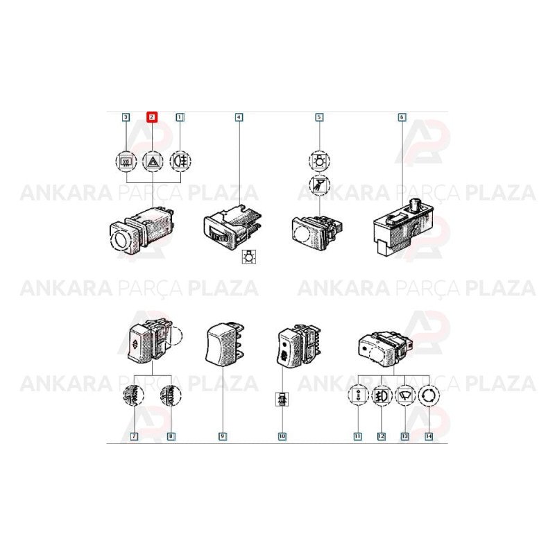 Renault 9 Renault 11 Dörtlü Flaşör Düğmesi Renault 9 Renault 11 Dörtlü Flaşör Düğmesi