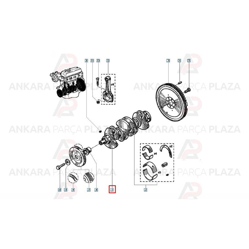 Krank Mili Renault 9 / 11 / 19 / 21 > 1600 Motor Karbüratörlü C2L Krank Mili Renault 9 / 11 / 19 / 21 > 1600 Motor Karbüratörlü C2L